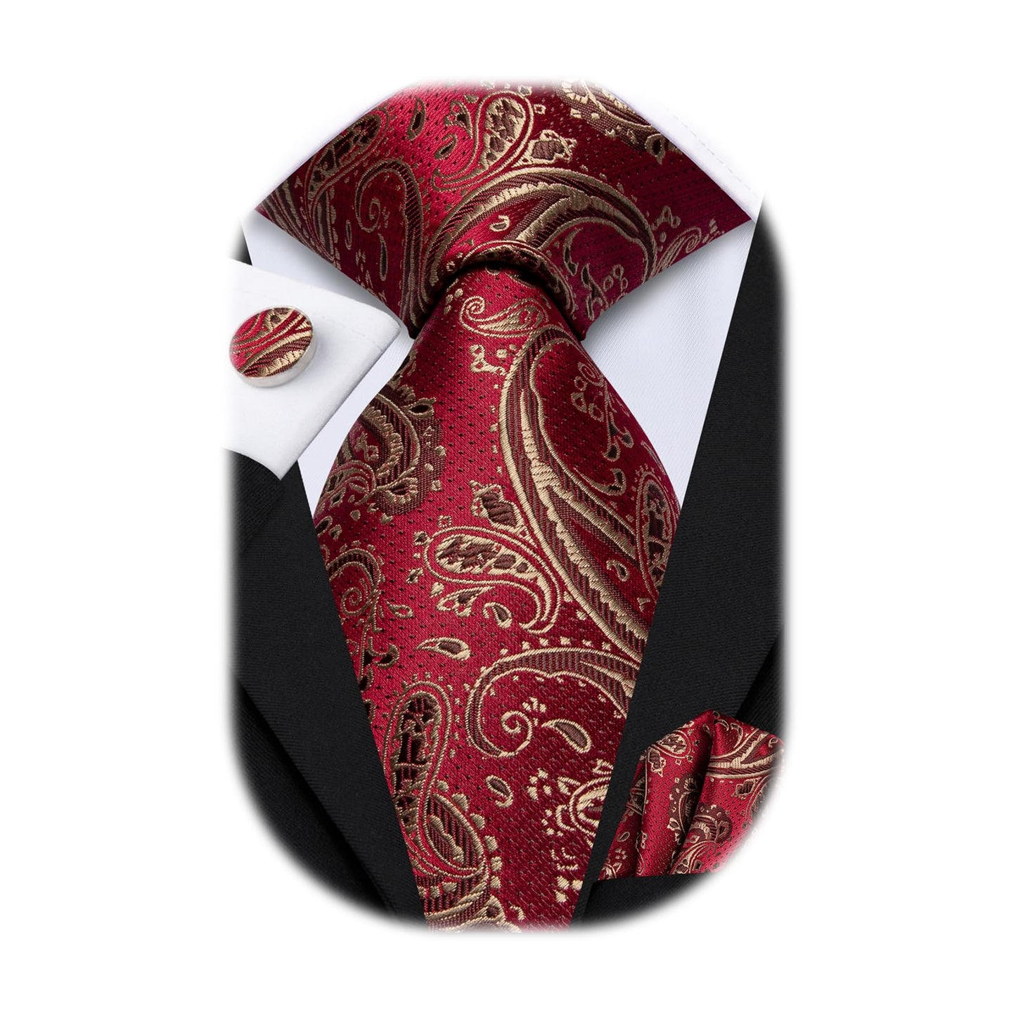 Hi-Tie Silk Paisley Ties for Men Necktie Pocket Square Cufflinks Set Foral Tie Sets Formal Business