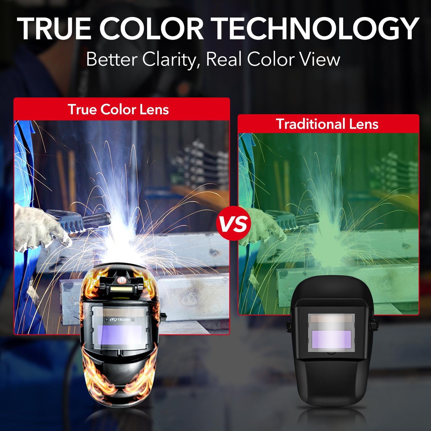 Welding Hood Auto Darkening Welding Helmet with Light True Color 1/1/1/2 Top Optical Clarity Wide Shade 9-13 Welding Mask with Grinding Weld Helmet (KTS-HD104)