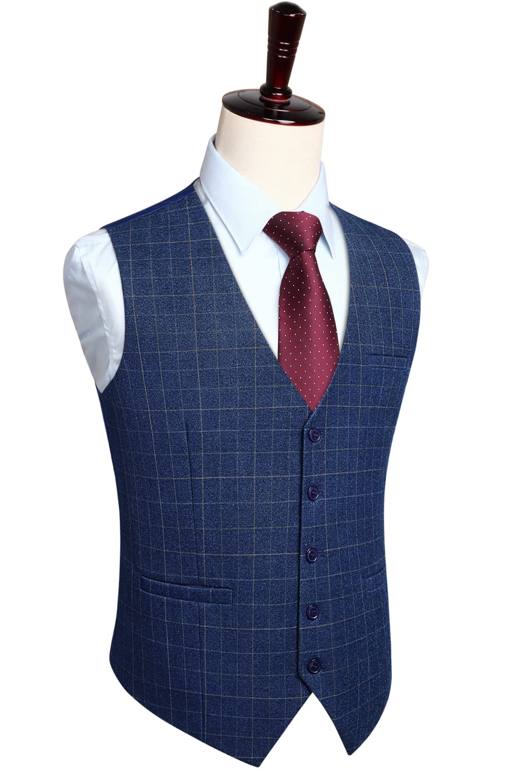 HISDERN Men's Suit Vest Plaid Dress Vest for Men Slim Fit Formal Business Waistcoat Tuxedo V-Ncek Solid Vest for Wedding