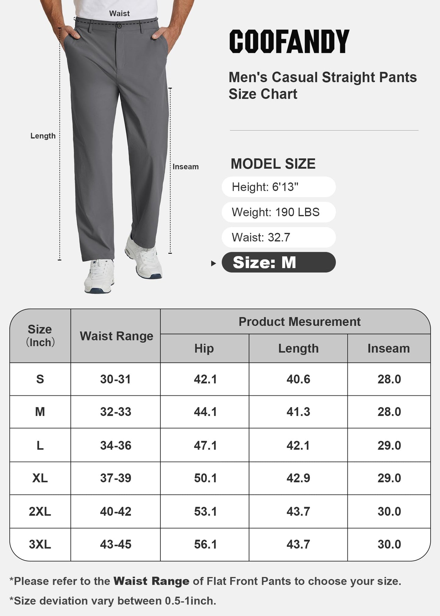 COOFANDY Men's Casual Pants Classic Fit Flat Front Pants Lightweight Elastic Waist Golf Trousers with Pockets