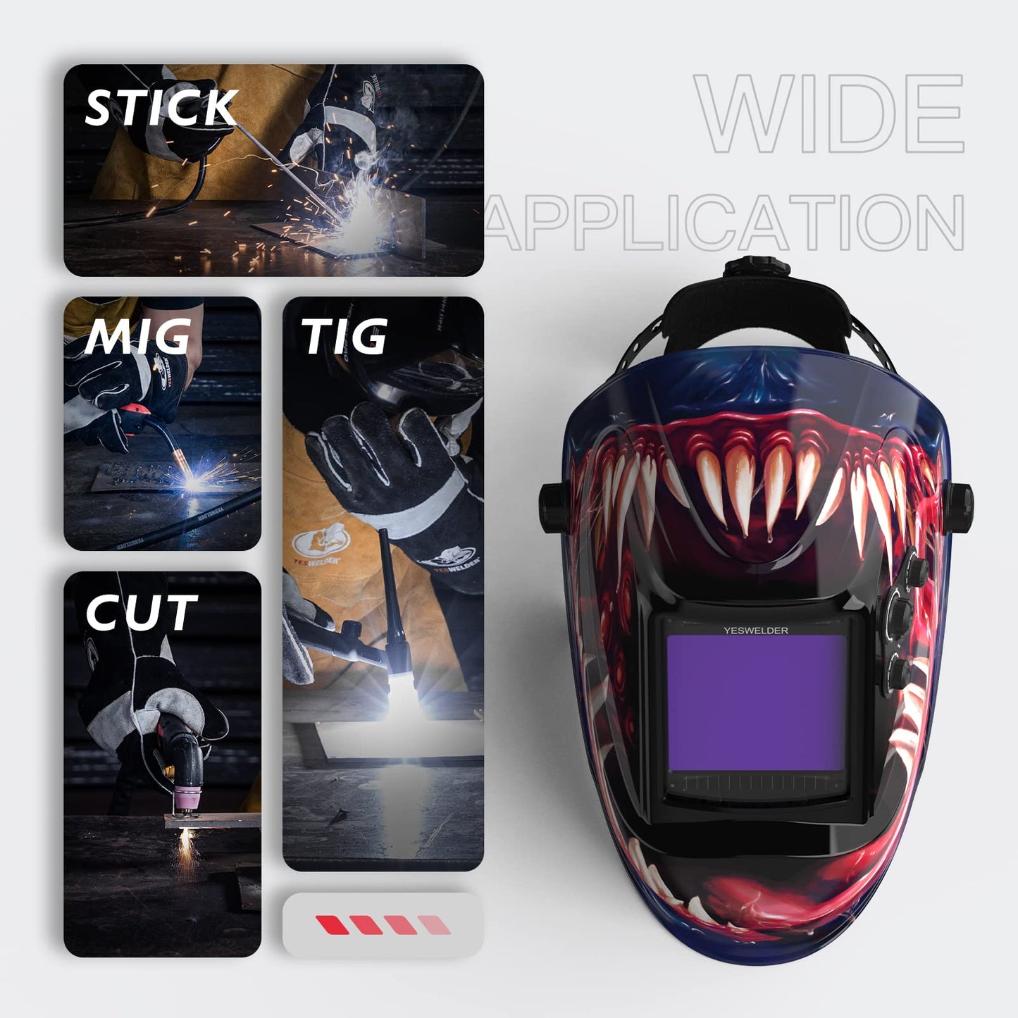 YESWELDER Large Viewing Screen 3.93"X3.66" True Color Solar Power Auto Darkening Welding Helmet, 4 Arc Sensor Wide Shade 4/5-9/9-13 for TIG MIG Arc Weld Grinding Welder Mask LYG-M800H-Q