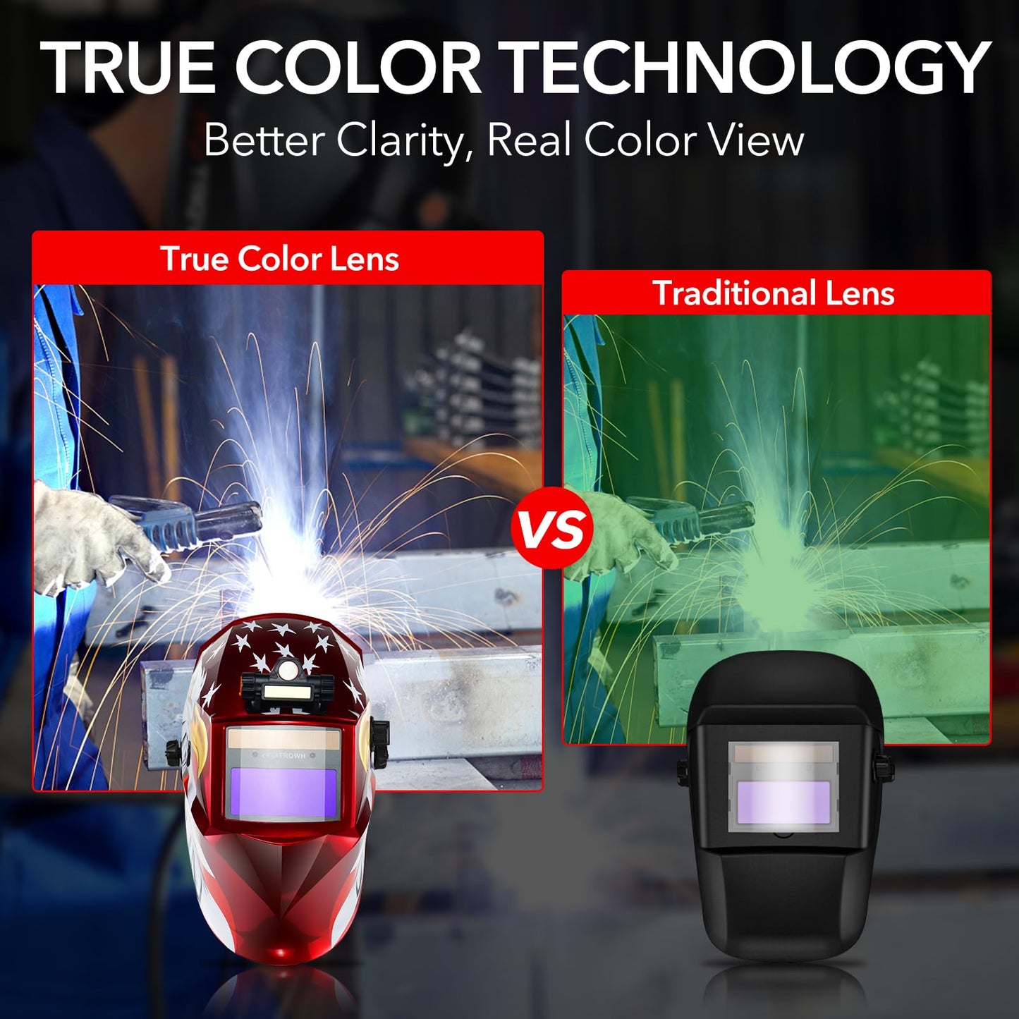 Welding Hood Auto Darkening Welding Helmet with Light True Color 1/1/1/2 Top Optical Clarity Wide Shade 9-13 Welding Mask with Grinding Weld Helmet (KTS-HD104)