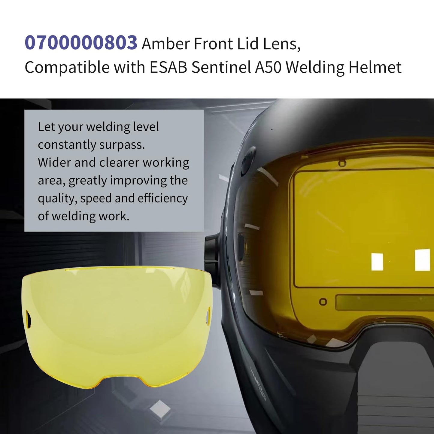 5 PACK 0700000803 Amber Front Cover Lens, Amber Polycarbonate Outside Cover Lens, 3.93" x 2.36" Viewing Lens, A50 Welding Helmet Cover Lens, Compatible with ESAB 0700000800 Sentinel A50 Welding Helmet