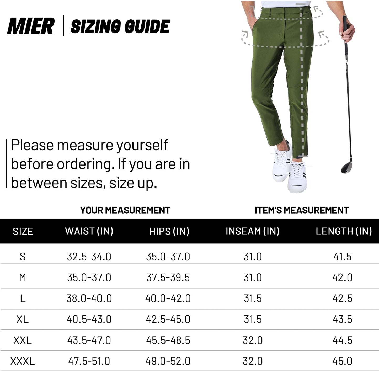 MIER Men's Stretch Golf Pants Slim Fit Lightweight Quick Dry Casual Work Dress Pants with 5 Pockets, Elastic Waist