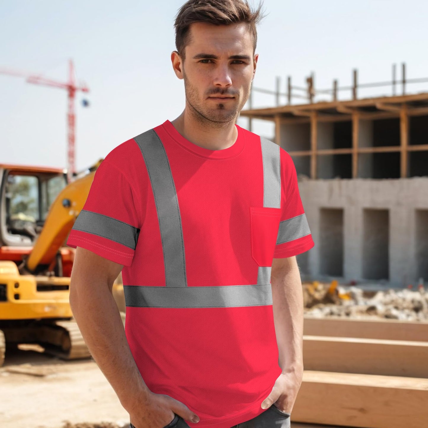 High Visibility Shirts for Men Class 3 Hi Vis Reflective Safety Construction Shirts for Men Women, Short Sleeve Work Shirts with Black Bottom, Meet ANSI, Durable & Breathable, Yellow L