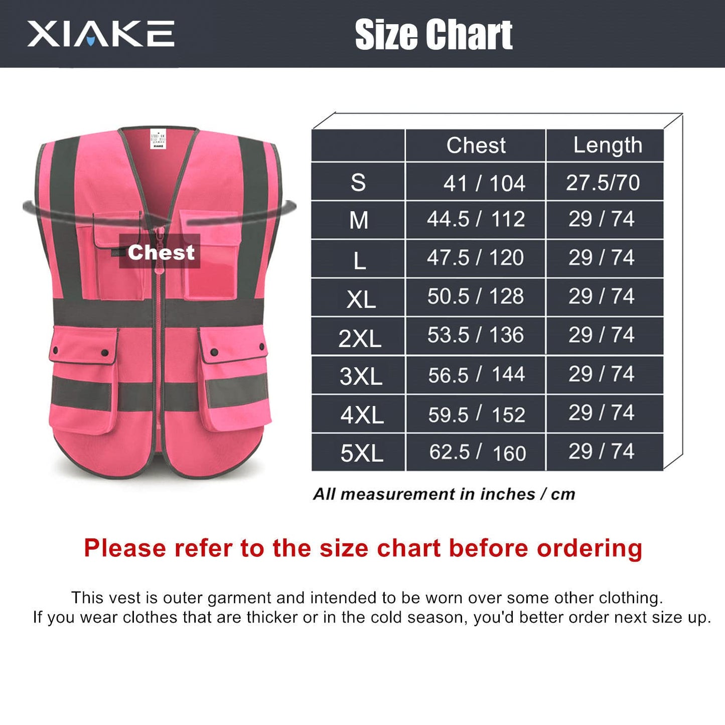 XIAKE Multiple Pockets Class 2 High Visibility Reflective Safety Vest Men Women Work Construction Vest Meets ANSI Standards