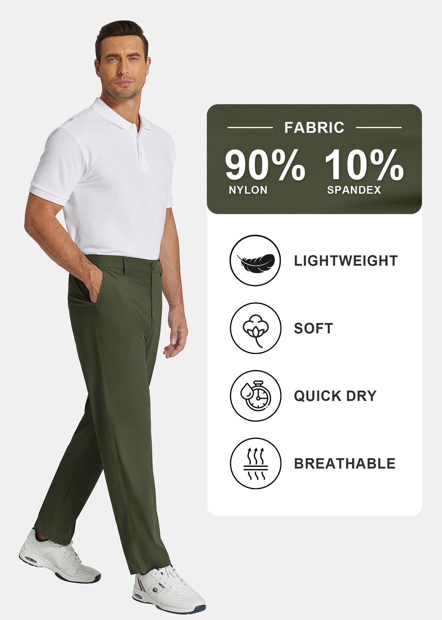 COOFANDY Men's Casual Pants Classic Fit Flat Front Pants Lightweight Elastic Waist Golf Trousers with Pockets