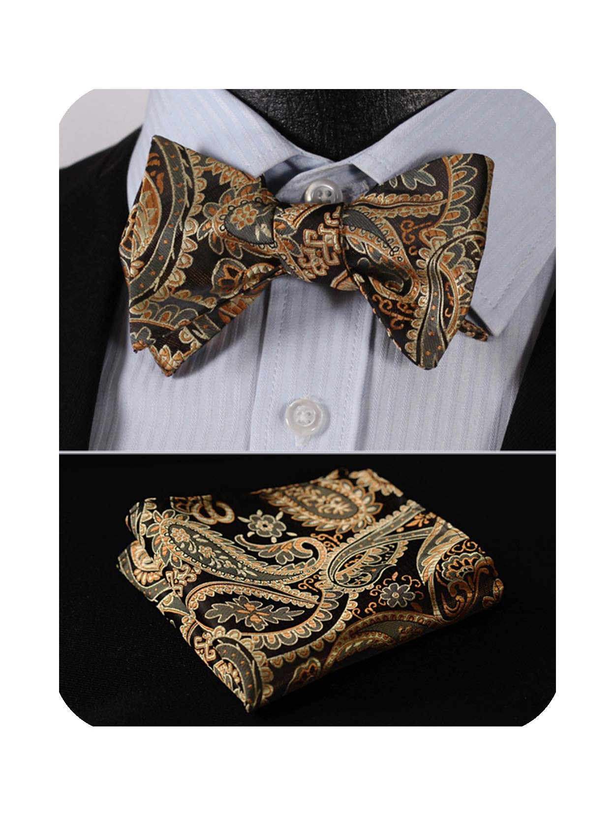 HISDERN Bow Ties for Men Paisley Bowties Mens Self Tie Bow Tie and Pocket Square Set Formal Tuxedo Wedding Bowtie