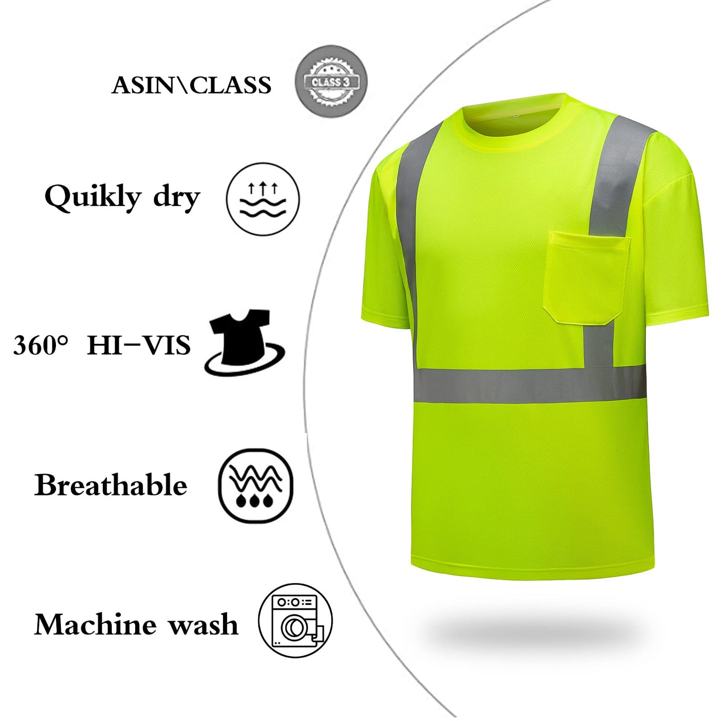 High Visibility Shirts Quick Dry Safety T Shirts with Reflective Strips and Pocket Short Sleeve Mesh Hi Vis Construction Work Class 2 Shirt for Men/Women Black Bottom Lime,Medium