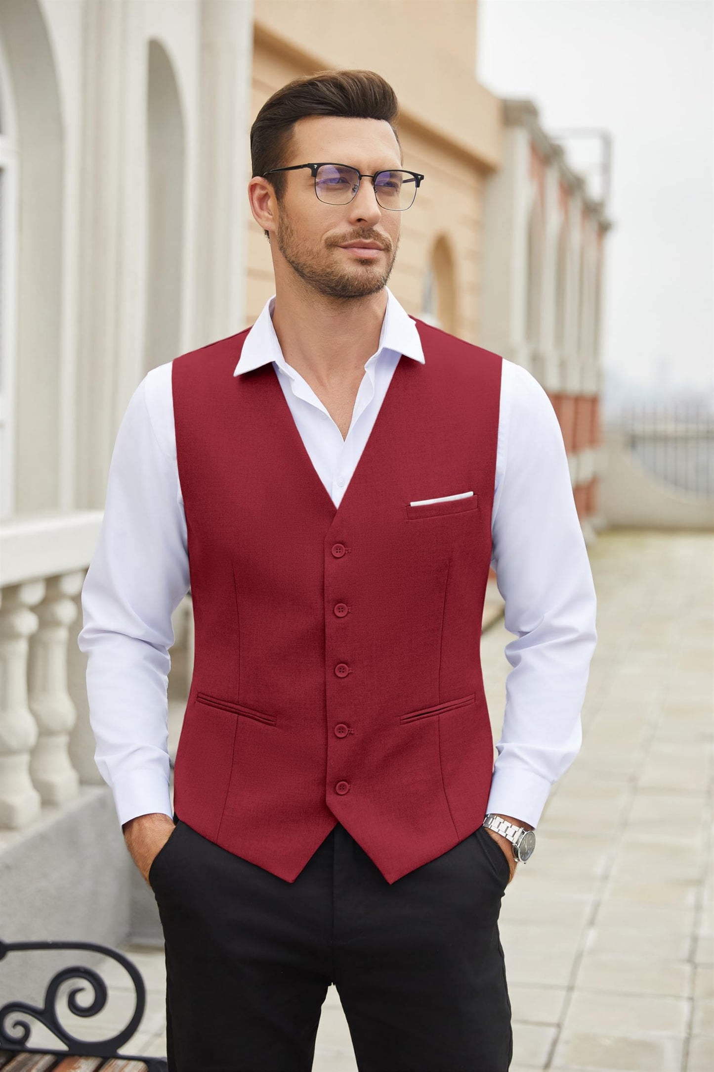 COOFANDY Men's Casual Dress Suit Vest Slim Fit Business Formal Waistcoat Vest