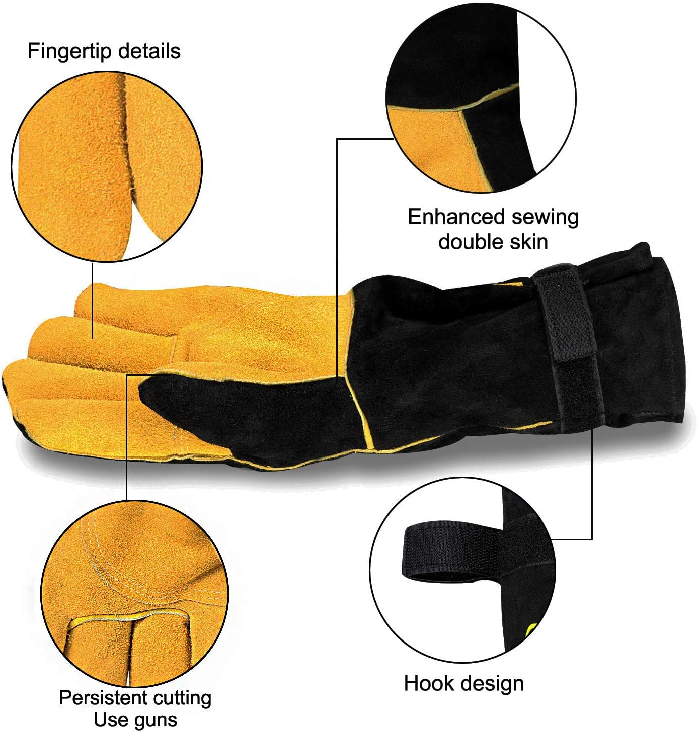 Welding Gloves, 1112°F Heat/Fire Resistant/Leather Forge Gloves, with Kevlar Stitching String, 16 inches Extra Long Sleeve and Fireproof Hook and Loop Tape,fit for Mig/Tig