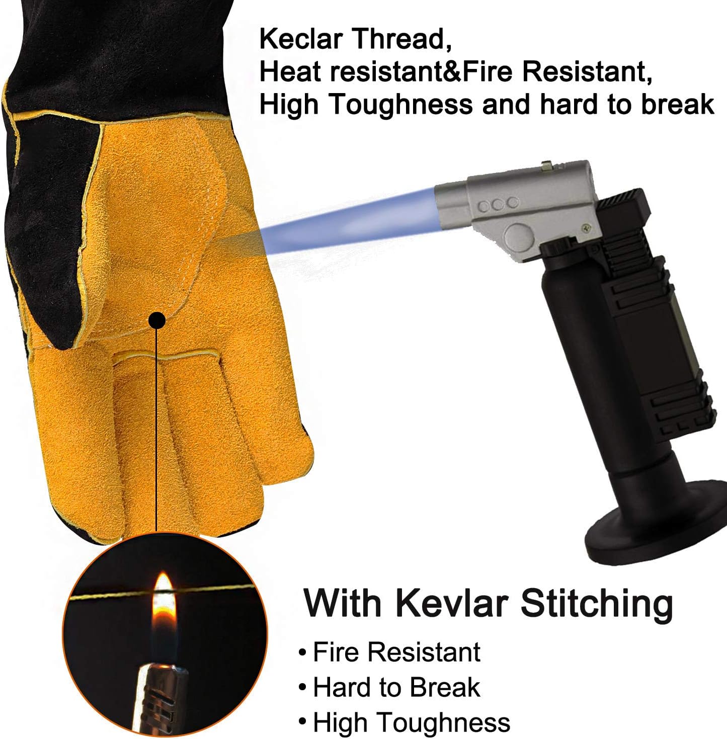 Welding Gloves, 1112°F Heat/Fire Resistant/Leather Forge Gloves, with Kevlar Stitching String, 16 inches Extra Long Sleeve and Fireproof Hook and Loop Tape,fit for Mig/Tig