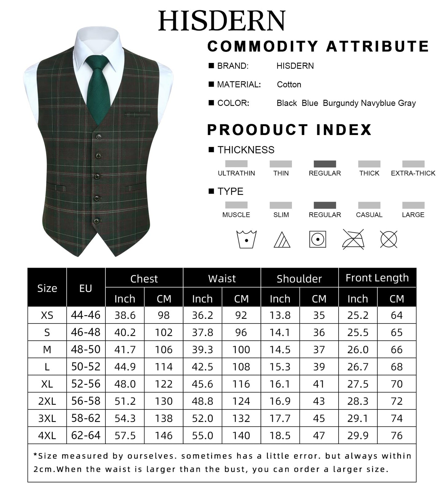 HISDERN Men's Suit Vest Business Plaid Formal Dress Waistcoat Slim Fit Vests for Men with 3 Pocket for Suit or Tuxedo