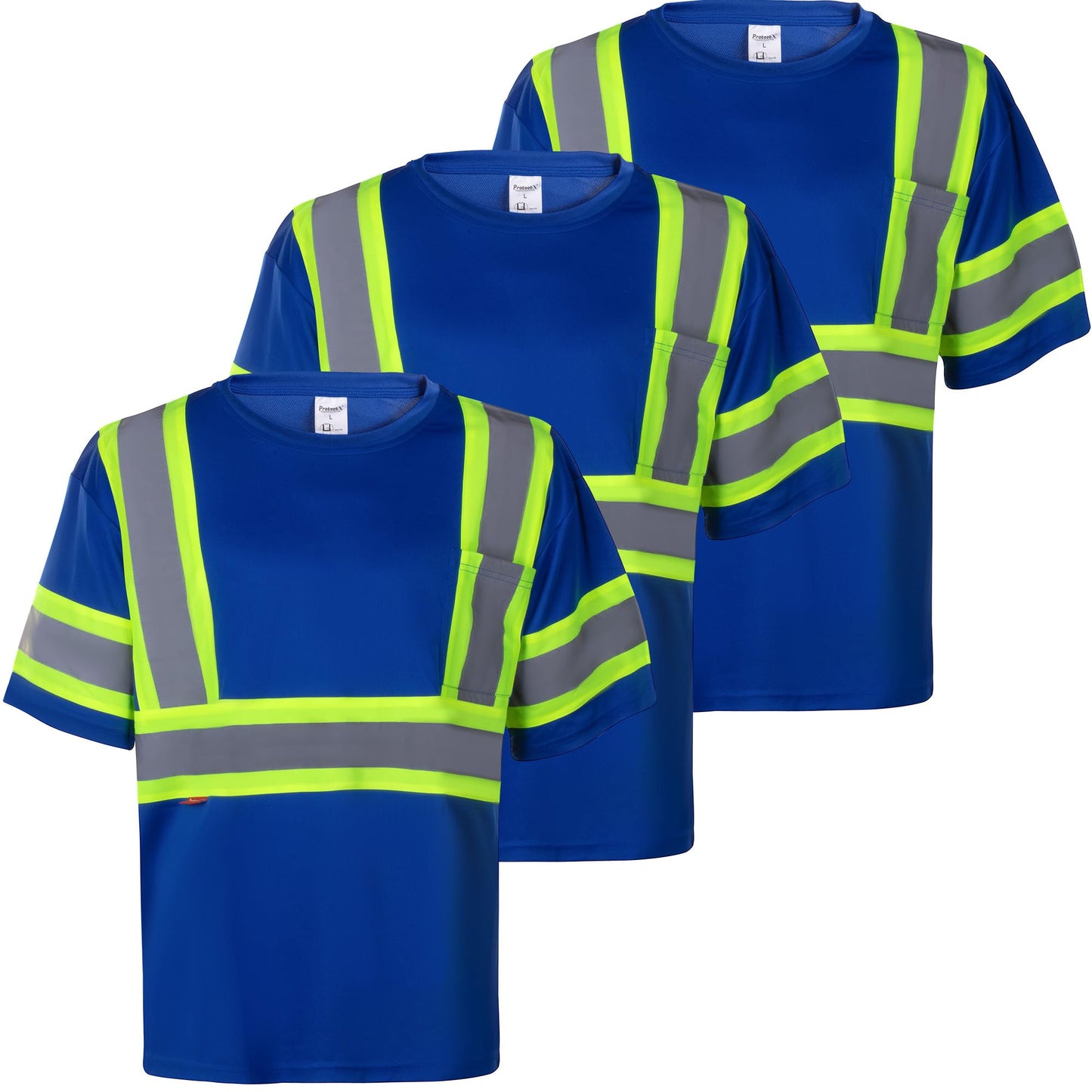 ProtectX High Visibility Short Sleeve Reflective Safety T-Shirt, Men's Heavy Duty Breathable Hi Vis Shirts, Class 2 Type R