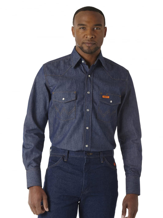 Wrangler Mens Riggs Workwear Flame Resistant Western Long Sleeve Two Pocket Snap Shirt