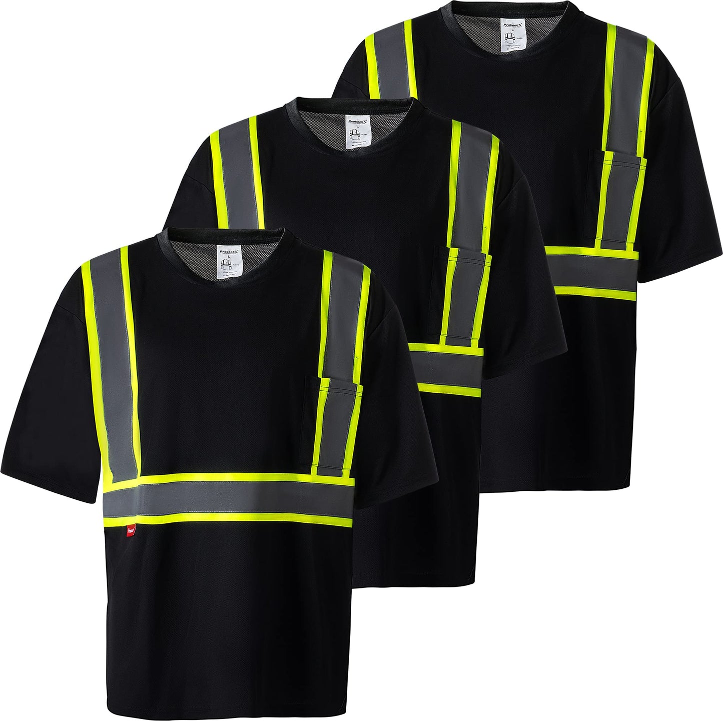 ProtectX High Visibility Short Sleeve Reflective Safety T-Shirt, Men's Heavy Duty Breathable Hi Vis Shirts, Class 2 Type R