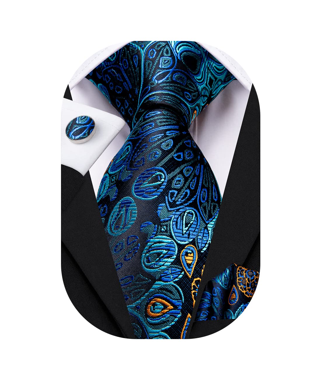 Hi-Tie Silk Paisley Ties for Men Necktie Pocket Square Cufflinks Set Foral Tie Sets Formal Business