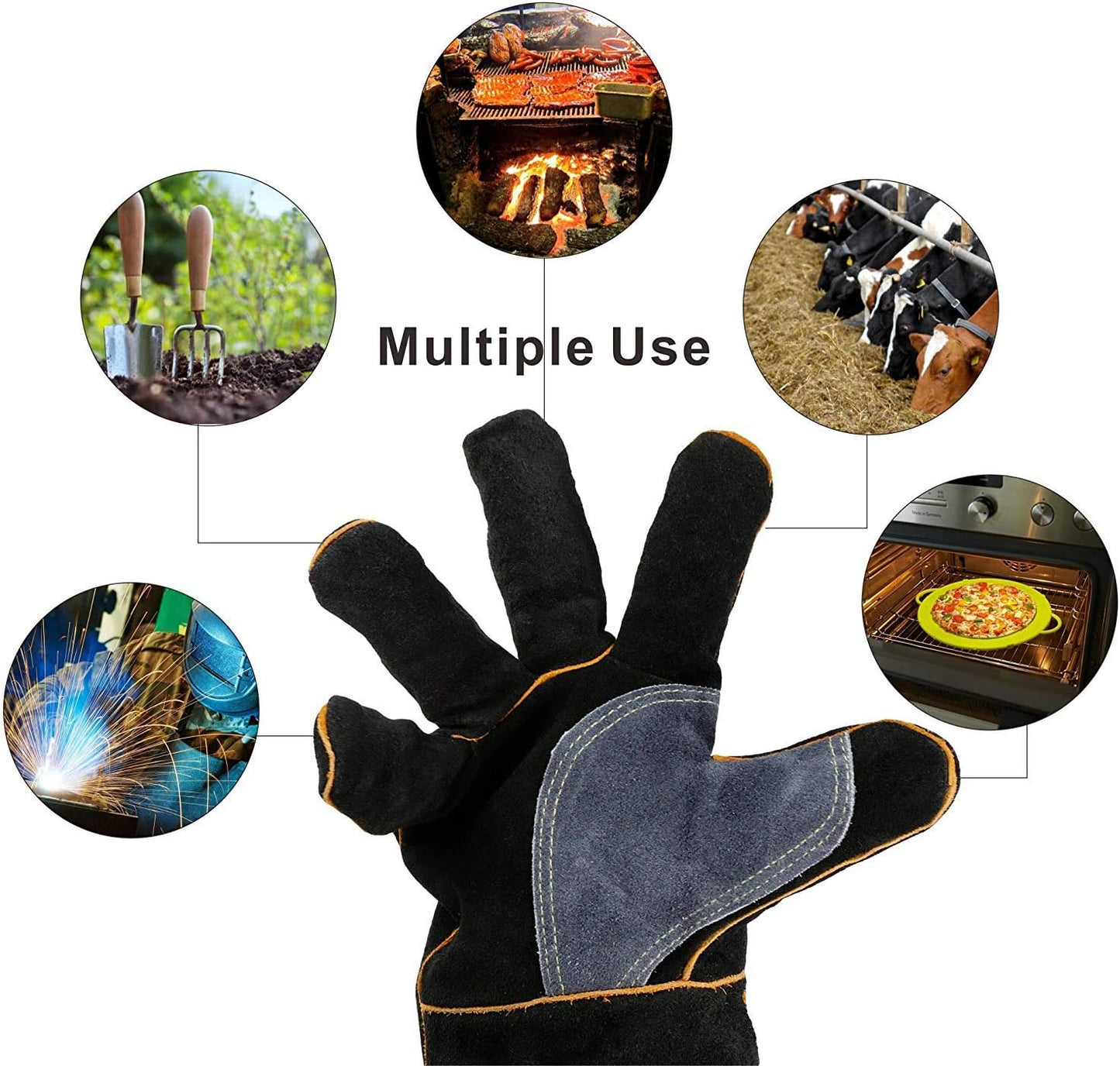 Upgrade KIM YUAN Extreme Heat & Fire Resistant Gloves Leather with Kevlar Stitching,Mitts Perfect for Fireplace, Stove, Oven, Grill, Welding, BBQ, Mig, Pot Holder, Animal Handling 16in up to 932 °F