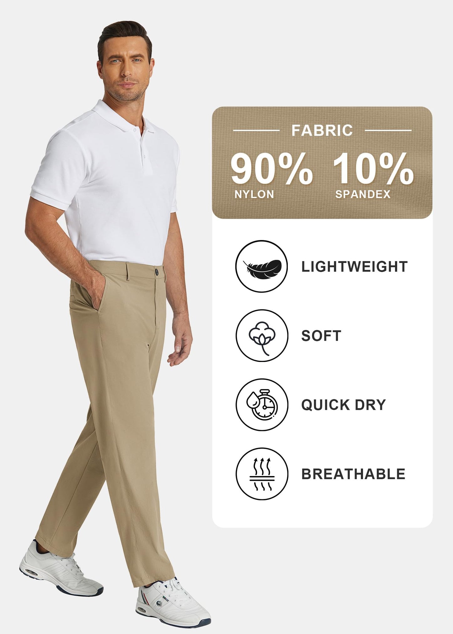 COOFANDY Men's Casual Pants Classic Fit Flat Front Pants Lightweight Elastic Waist Golf Trousers with Pockets