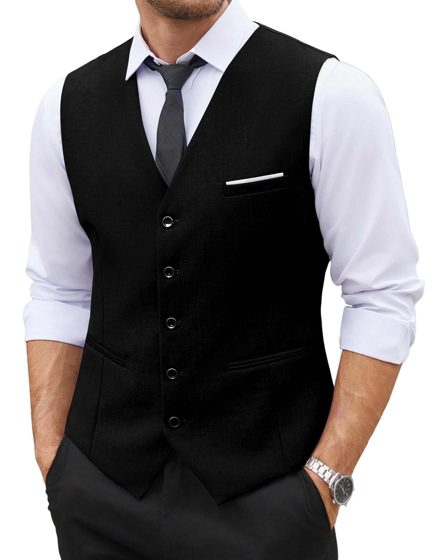 COOFANDY Men's Casual Dress Suit Vest Slim Fit Business Formal Waistcoat Vest