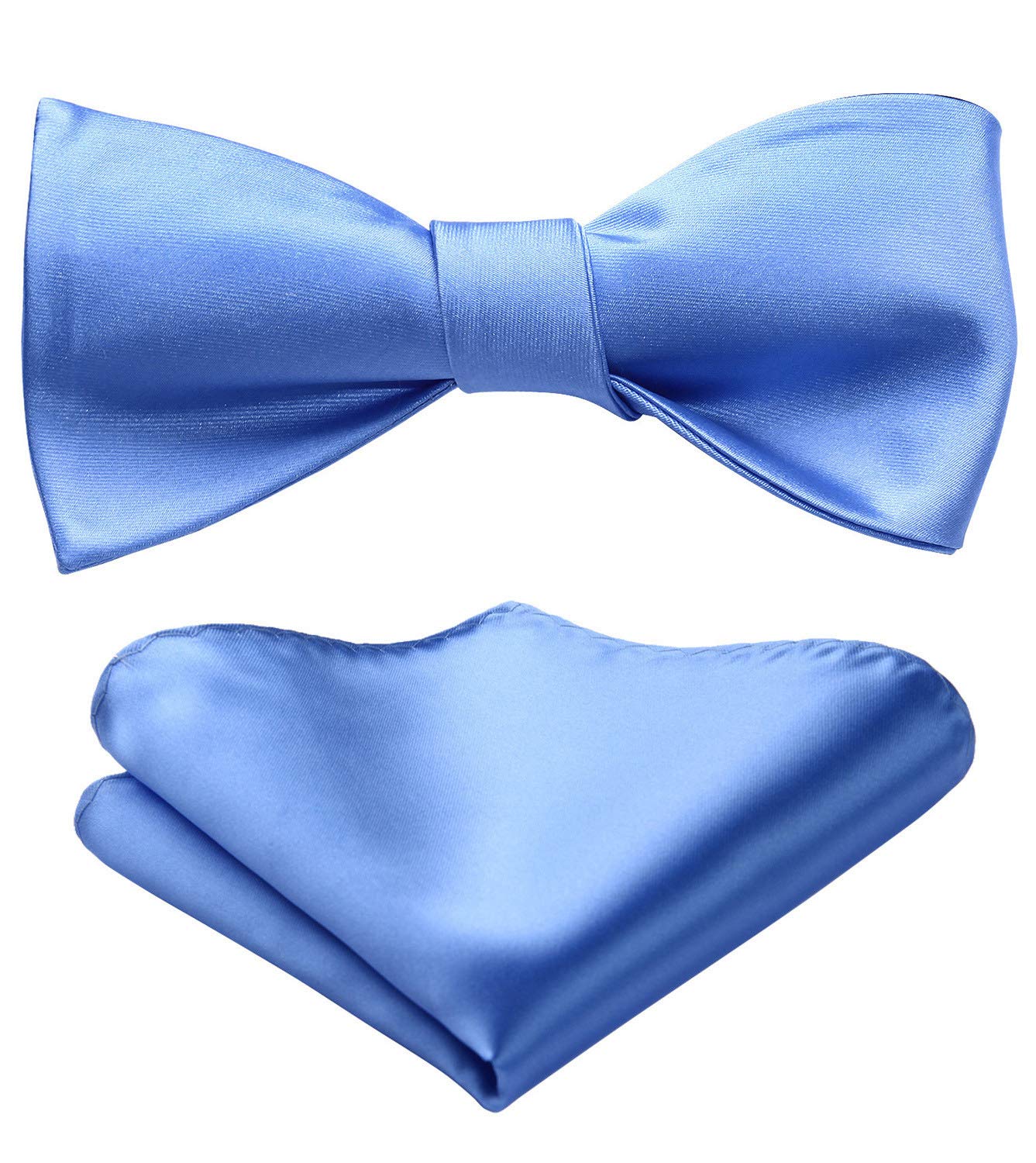 HISDERN Bow Ties for Men Solid Color Self Tie Bow Tie Pocket Square Set Classic Formal Satin Bowties for Tuxedo Wedding Party