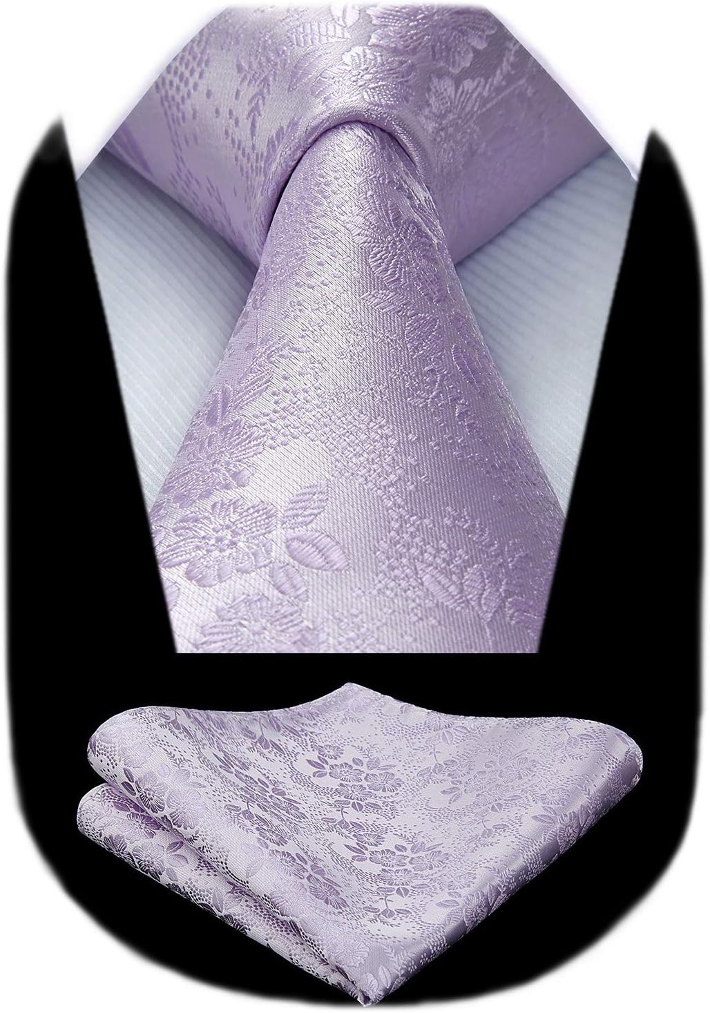 Men Floral Ties Woven Classic 3.4" NeckTie Set Formal Tie Pocket Square for Wedding with Handkerchief