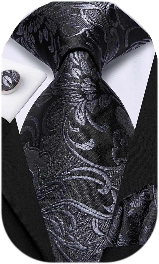 Dubulle Mens Tie Set Solid Paisley Silk Striped Necktie for Men with Cufflinks Tie and Pocket Square