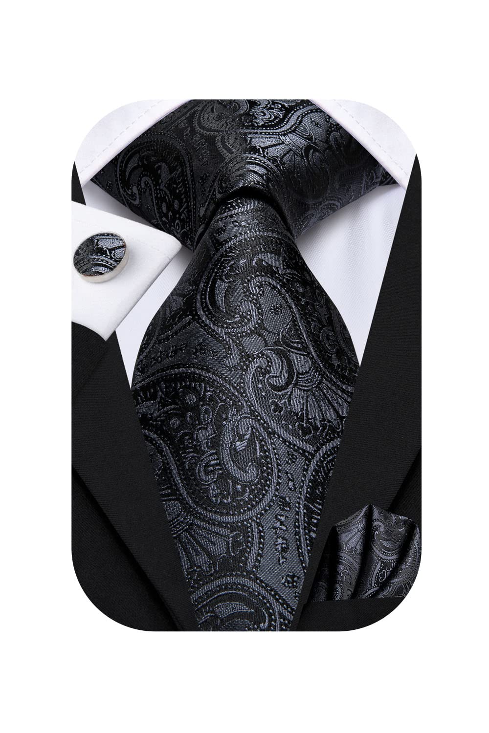 Hi-Tie Silk Paisley Ties for Men Necktie Pocket Square Cufflinks Set Foral Tie Sets Formal Business