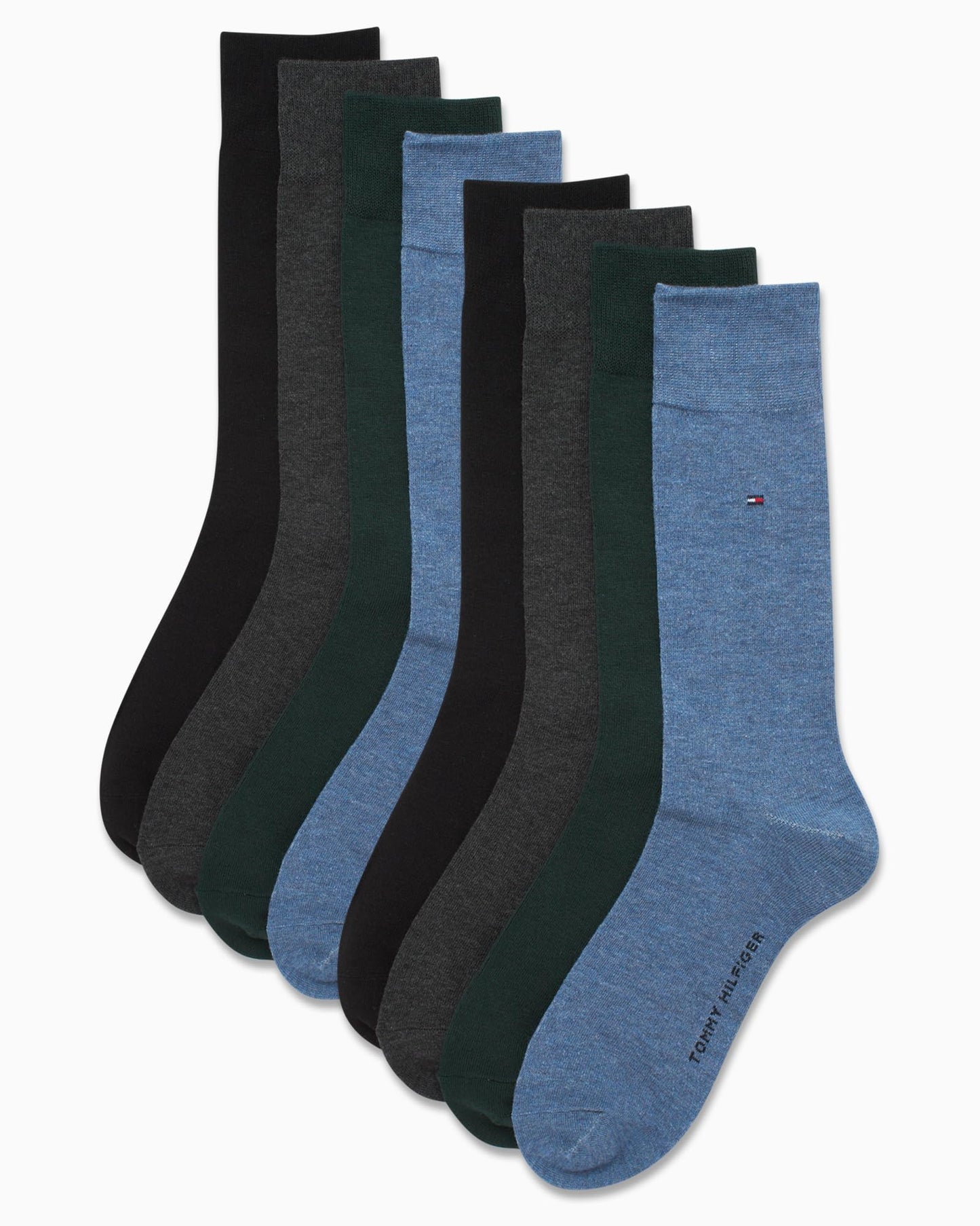 Tommy Hilfiger Men's Dress Socks - 8 Pack Comfort Stretch Crew Socks for Men - Crew Length Breathable Mens Work Socks (7-12)