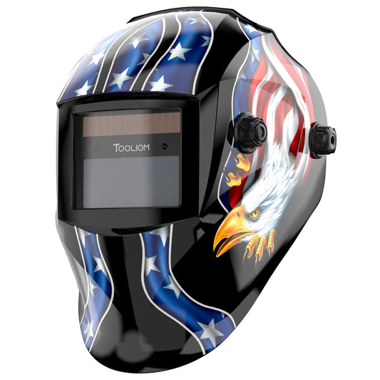 TOOLIOM Solar Powered Welding Helmet Auto Darkening for TIG MIG ARC Welder Mask with Adjustable Shade Range 4/9-13 Blue Eagle Design