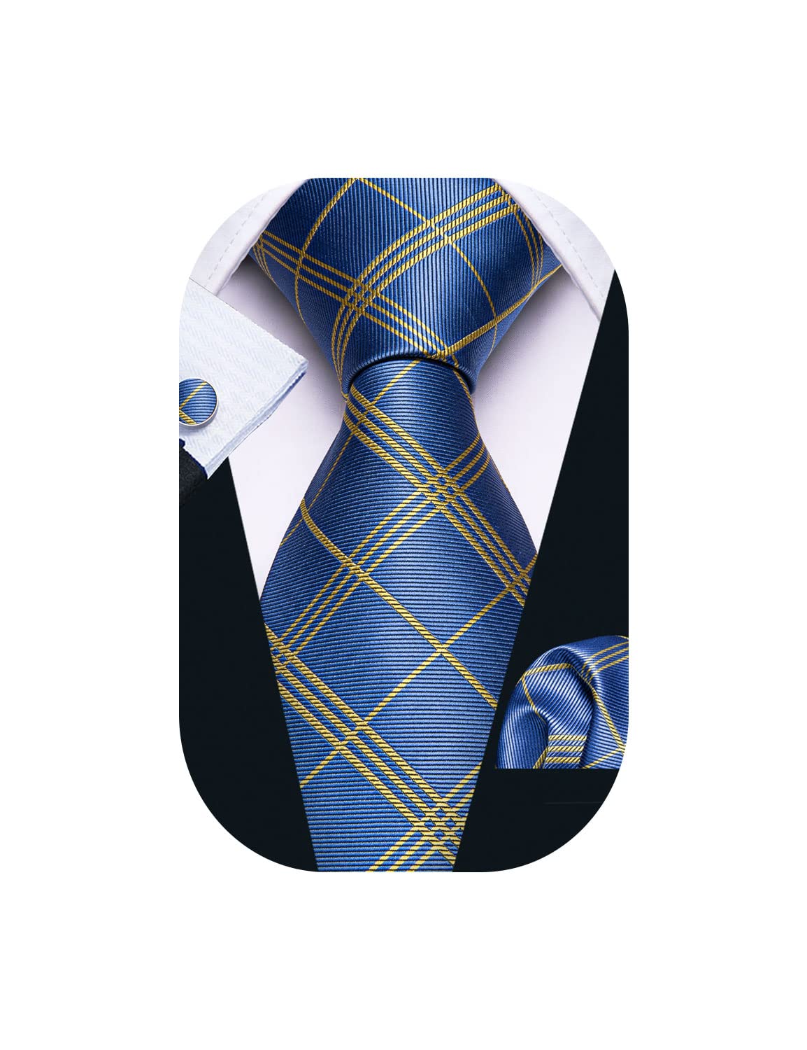 Barry.Wang Stripe Men Ties Set Classic WOVEN Necktie with Handkerchief Cufflinks Formal