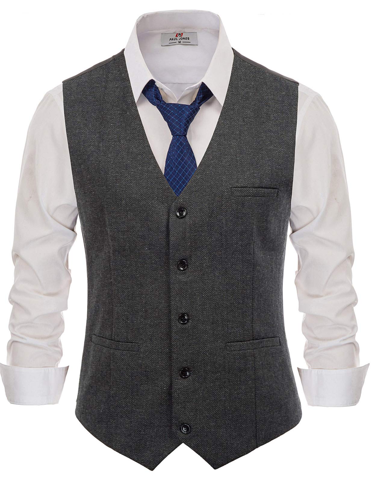 PJ PAUL JONES Men's Herringbone Tweed Suit Vest Casual Wool Blend Waistcoat