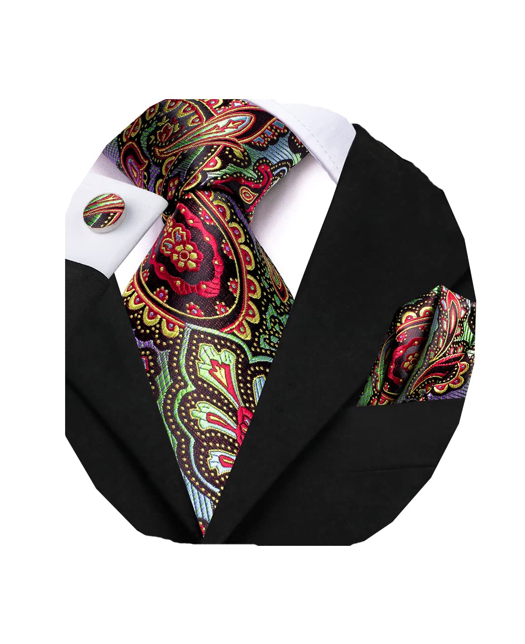 Dubulle Mens Paisley Striped Tie Silk Mens Necktie and PocketSquare Cufflinks Set Wedding Fomral Party