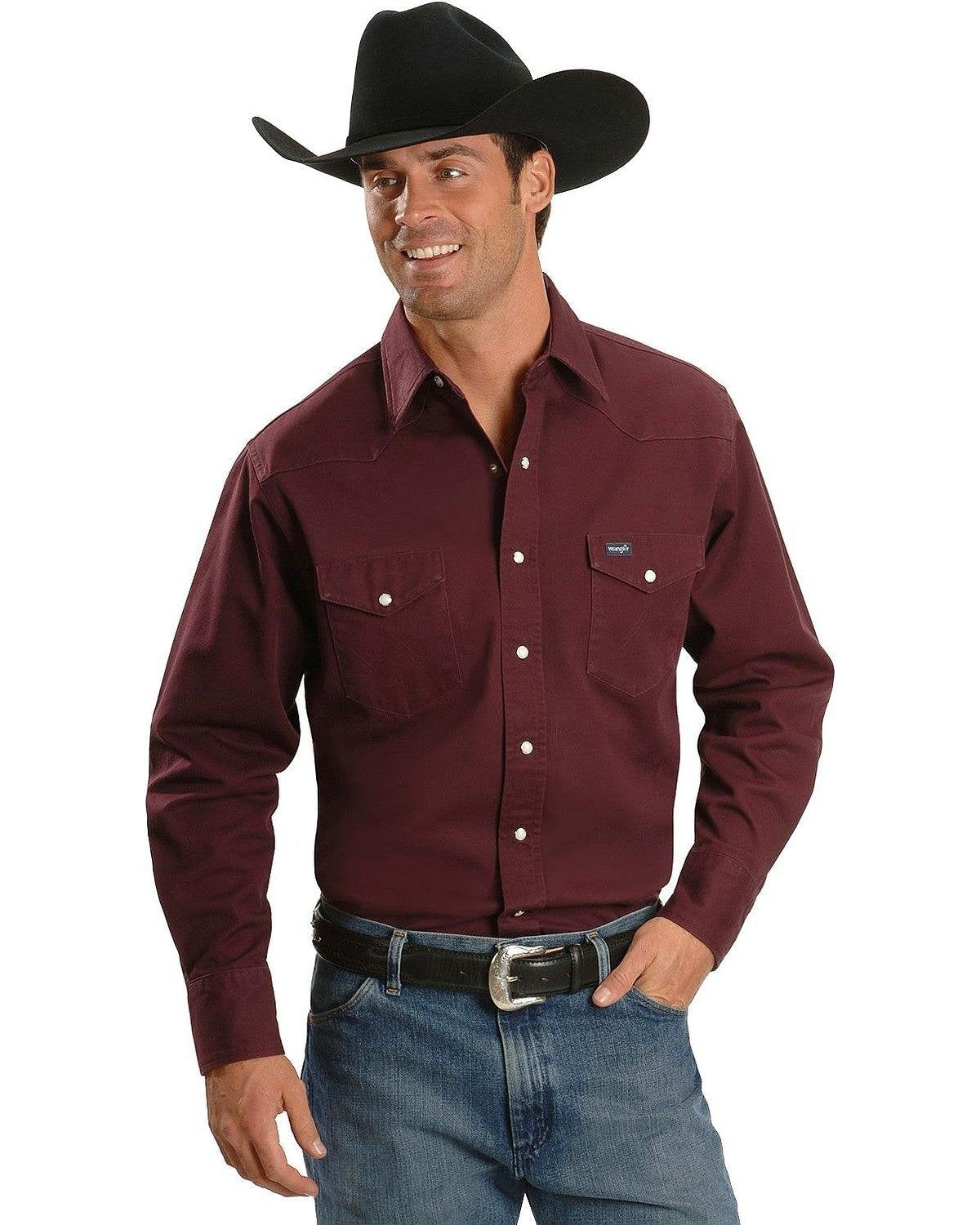 Wrangler Mens Cowboy Cut Firm Finish Long Sleeve Western Snap Solid Work Shirt