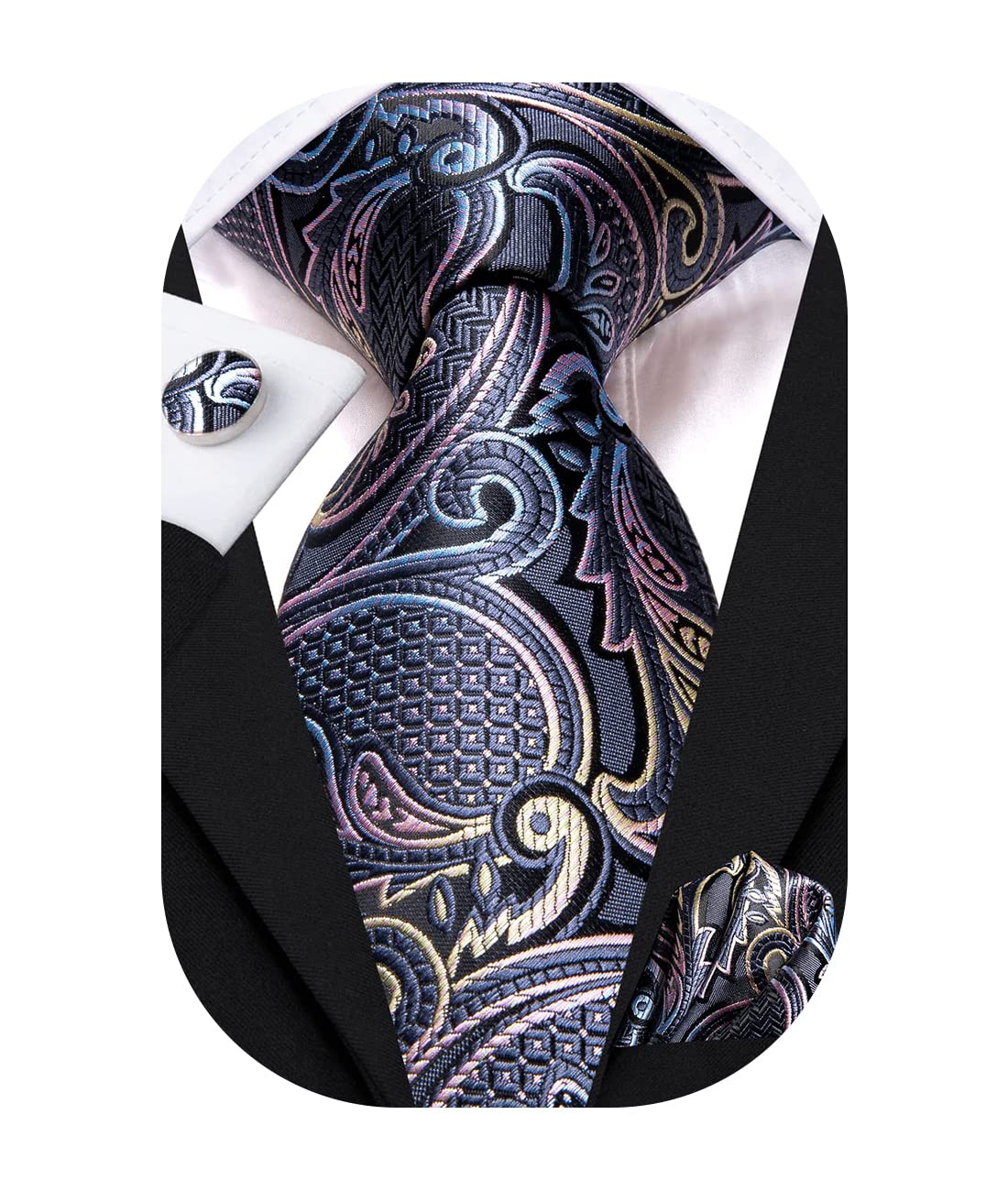 Hi-Tie Silk Paisley Ties for Men Necktie Pocket Square Cufflinks Set Foral Tie Sets Formal Business