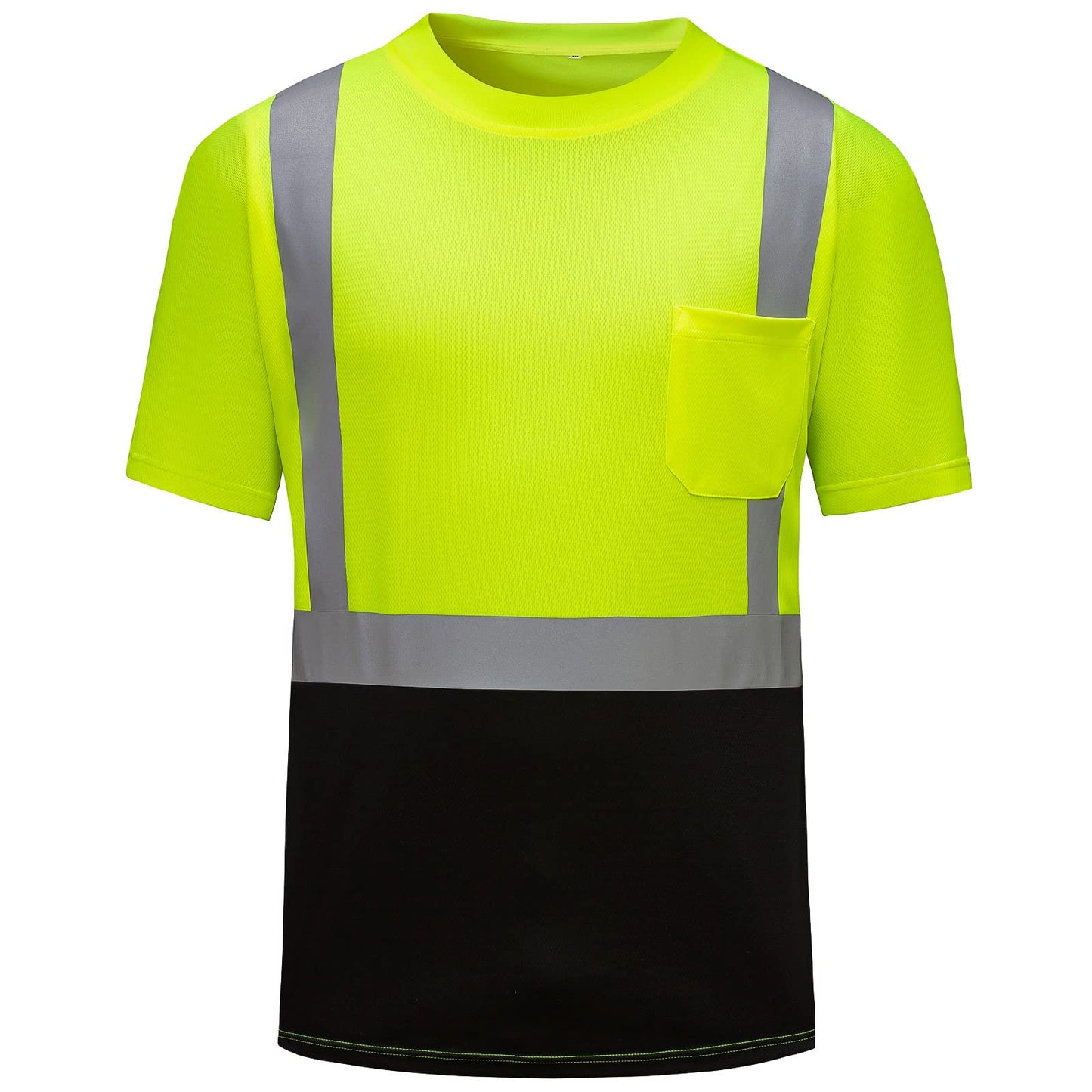 High Visibility Shirts Quick Dry Safety T Shirts with Reflective Strips and Pocket Short Sleeve Mesh Hi Vis Construction Work Class 2 Shirt for Men/Women Black Bottom Lime,Medium