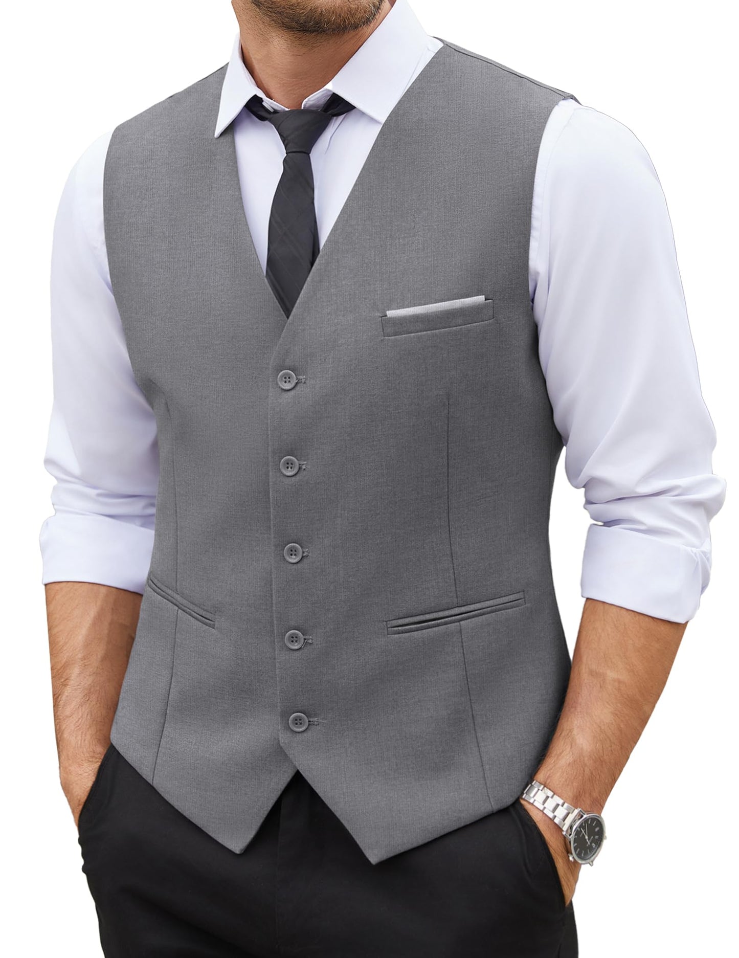 COOFANDY Men's Casual Dress Suit Vest Slim Fit Business Formal Waistcoat Vest