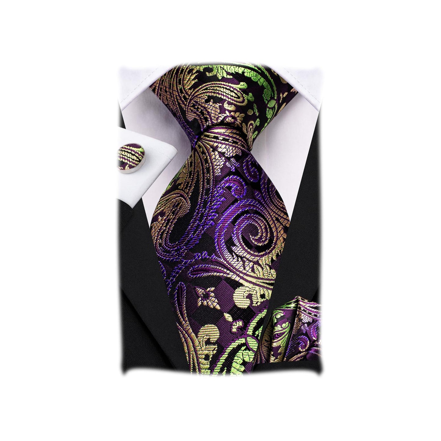 Hi-Tie Silk Paisley Ties for Men Necktie Pocket Square Cufflinks Set Foral Tie Sets Formal Business