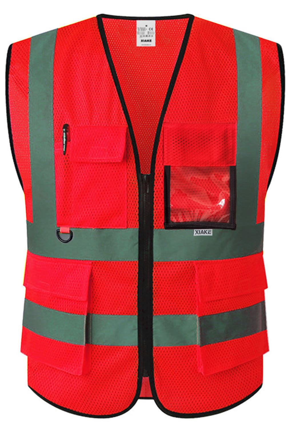 XIAKE Multiple Pockets Class 2 High Visibility Reflective Safety Vest Men Women Work Construction Vest Meets ANSI Standards