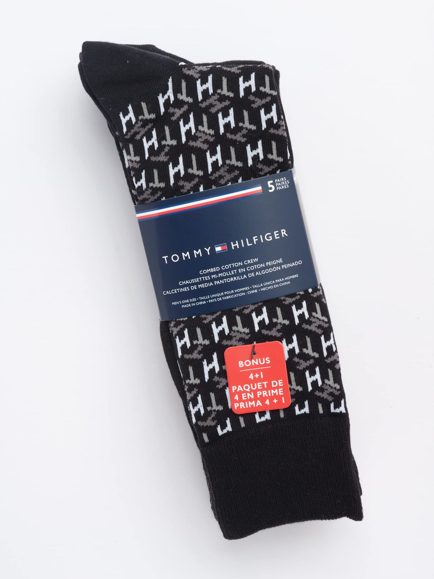 Tommy Hilfiger Men's Dress Socks - 5 Pack Lightweight Patterned Comfort Crew Socks for Men - Mens Long Work Socks (Size 7-12)