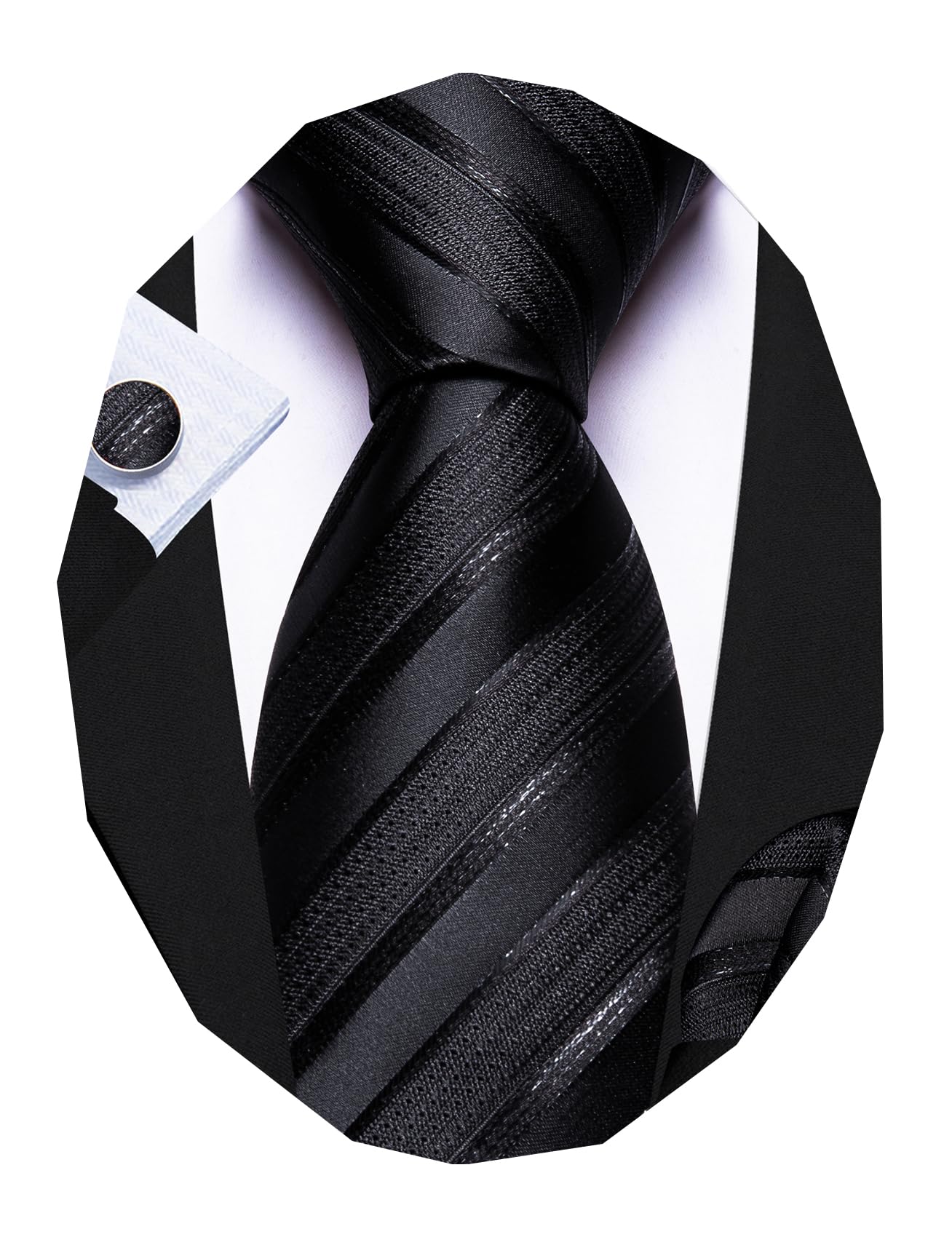 Barry.Wang Stripe Men Ties Set Classic WOVEN Necktie with Handkerchief Cufflinks Formal