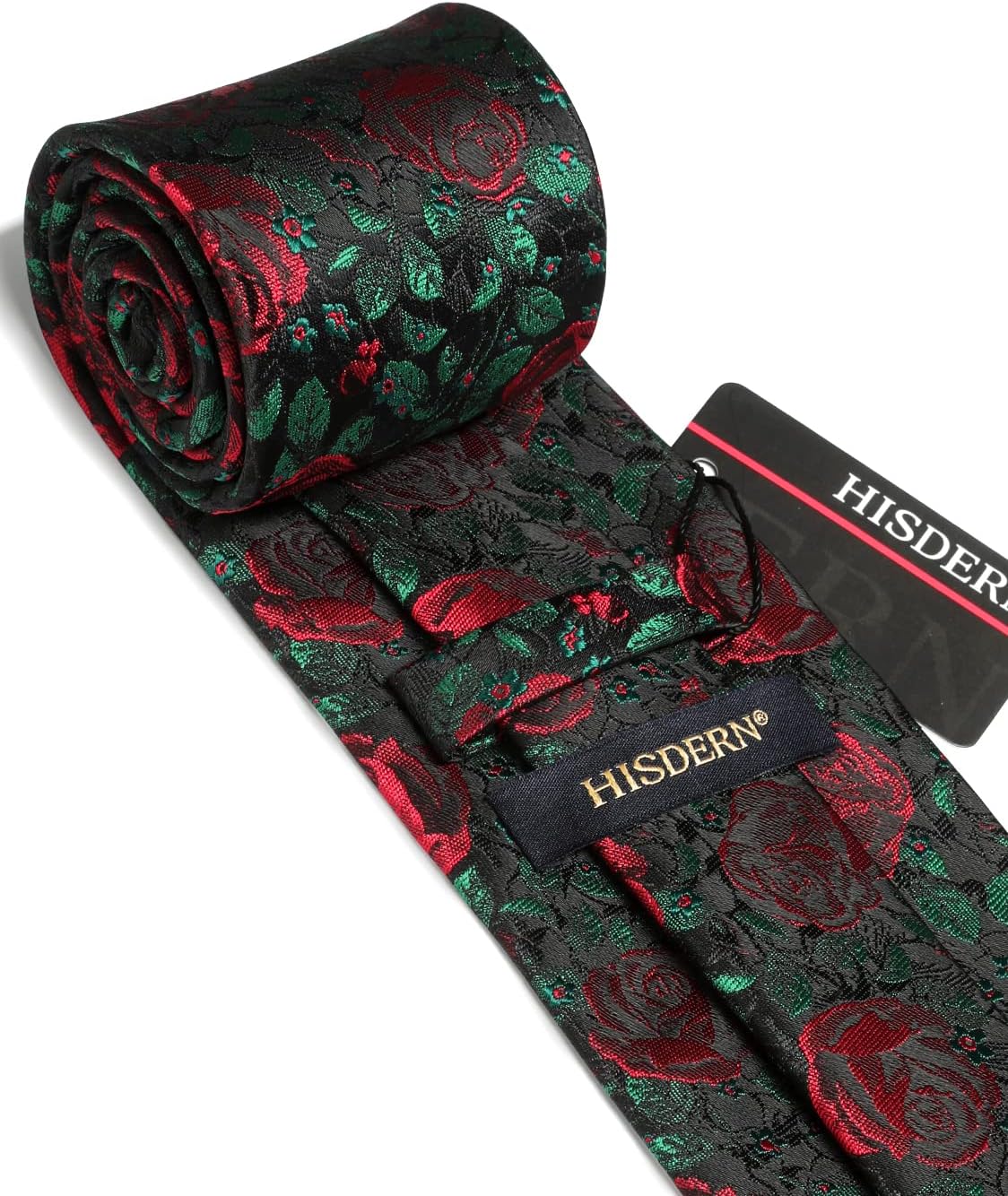 Men Floral Ties Woven Classic 3.4" NeckTie Set Formal Tie Pocket Square for Wedding with Handkerchief