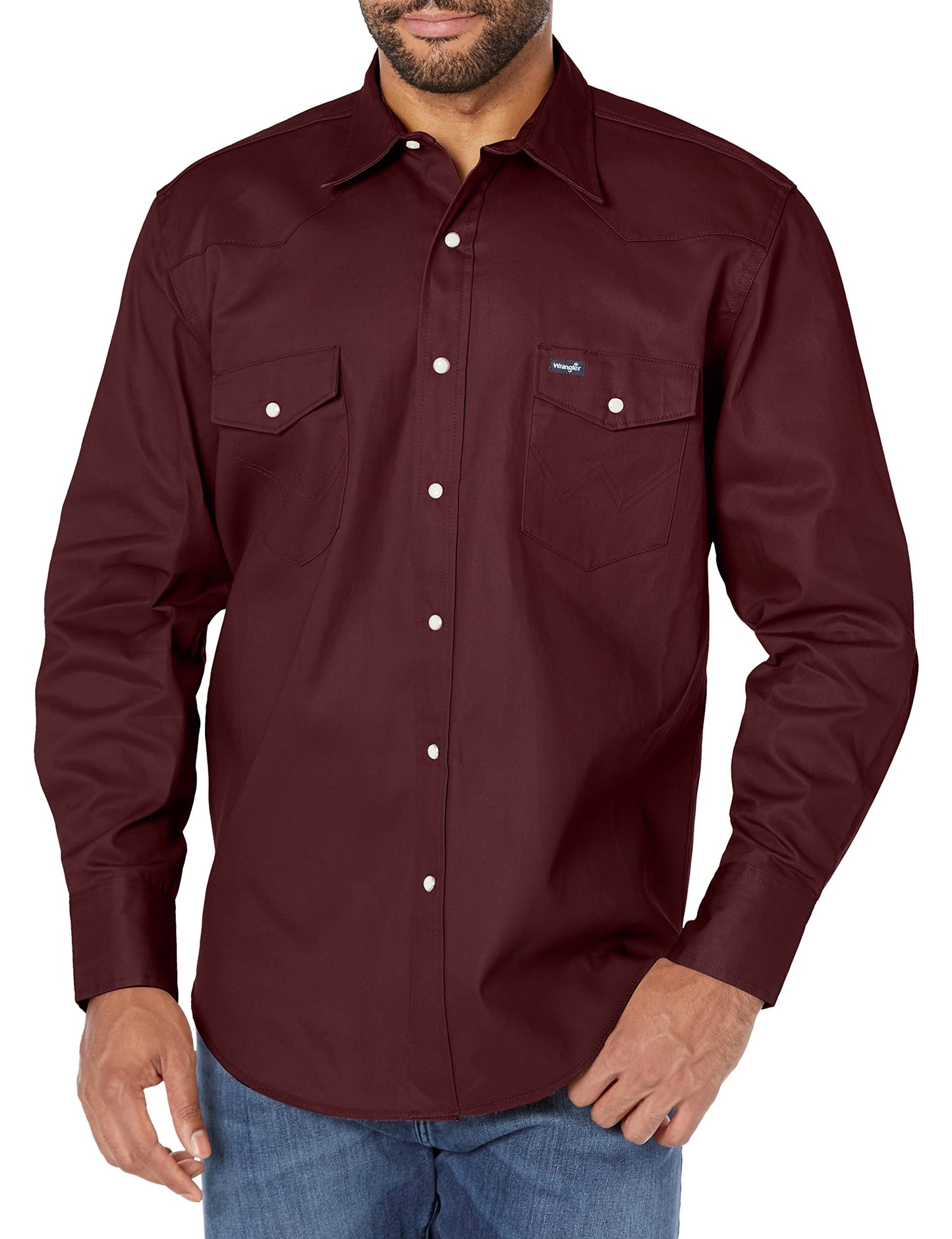 Wrangler Mens Cowboy Cut Firm Finish Long Sleeve Western Snap Solid Work Shirt