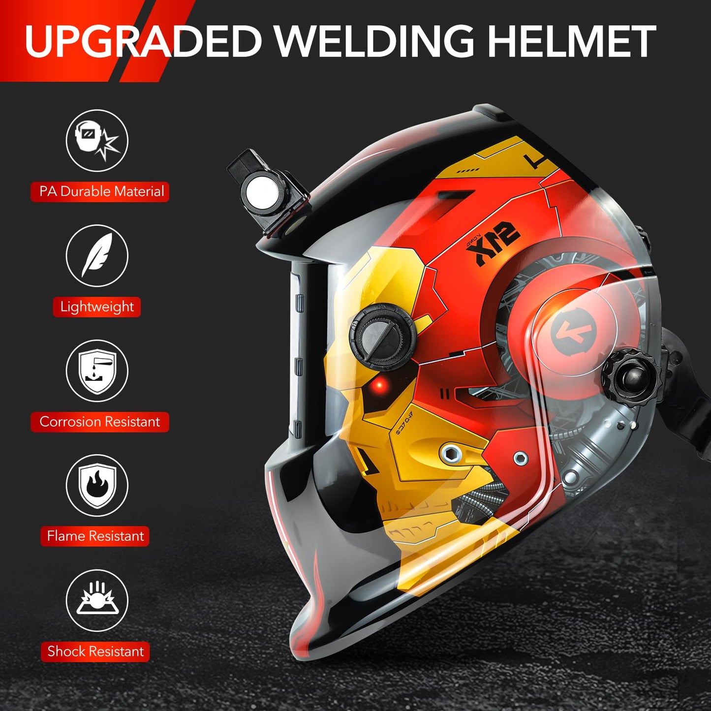 Welding Hood Auto Darkening Welding Helmet with Light True Color 1/1/1/2 Top Optical Clarity Wide Shade 9-13 Welding Mask with Grinding Weld Helmet (KTS-HD104)