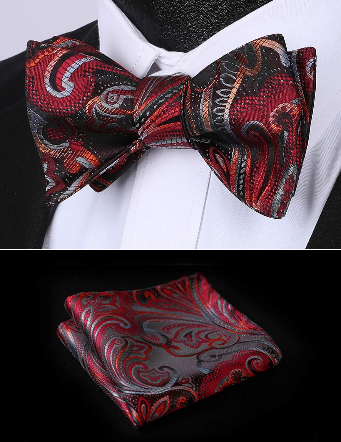 HISDERN Bow Ties for Men Paisley Bowties Mens Self Tie Bow Tie and Pocket Square Set Formal Tuxedo Wedding Bowtie