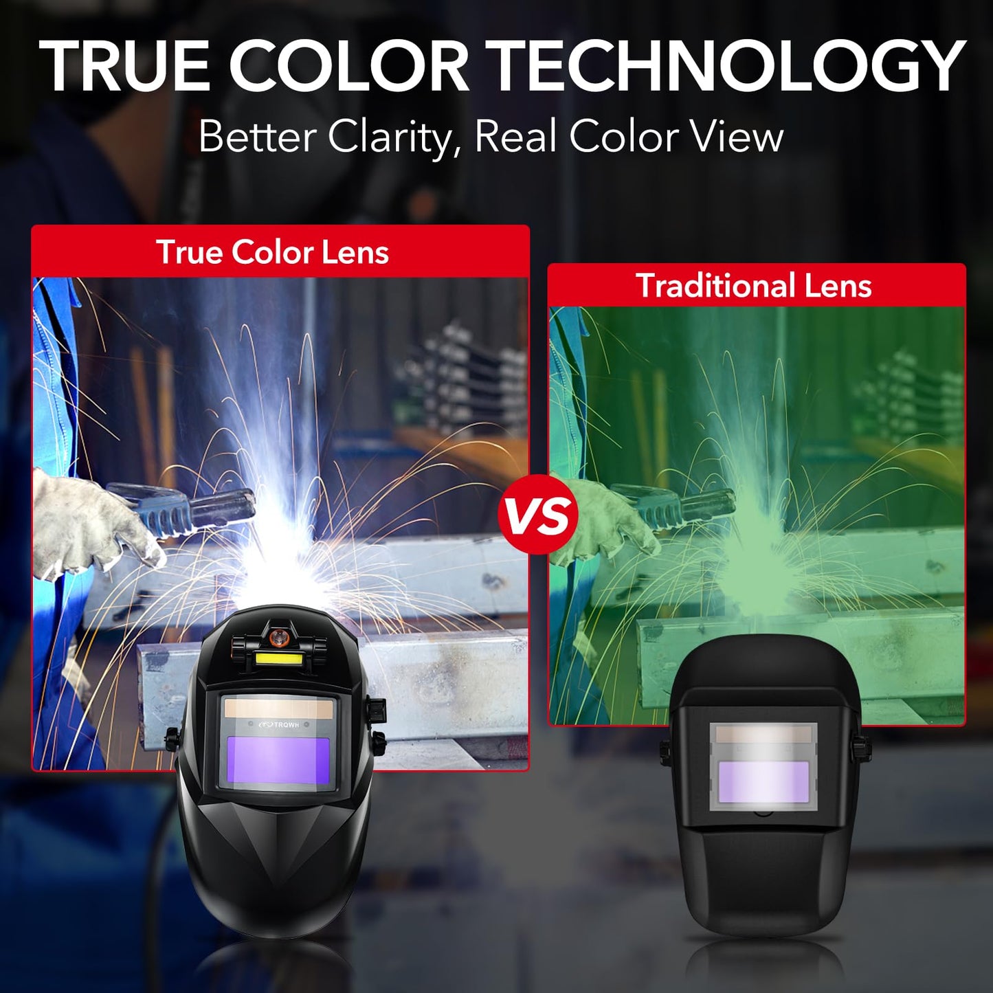 Welding Hood Auto Darkening Welding Helmet with Light True Color 1/1/1/2 Top Optical Clarity Wide Shade 9-13 Welding Mask with Grinding Weld Helmet (KTS-HD104)