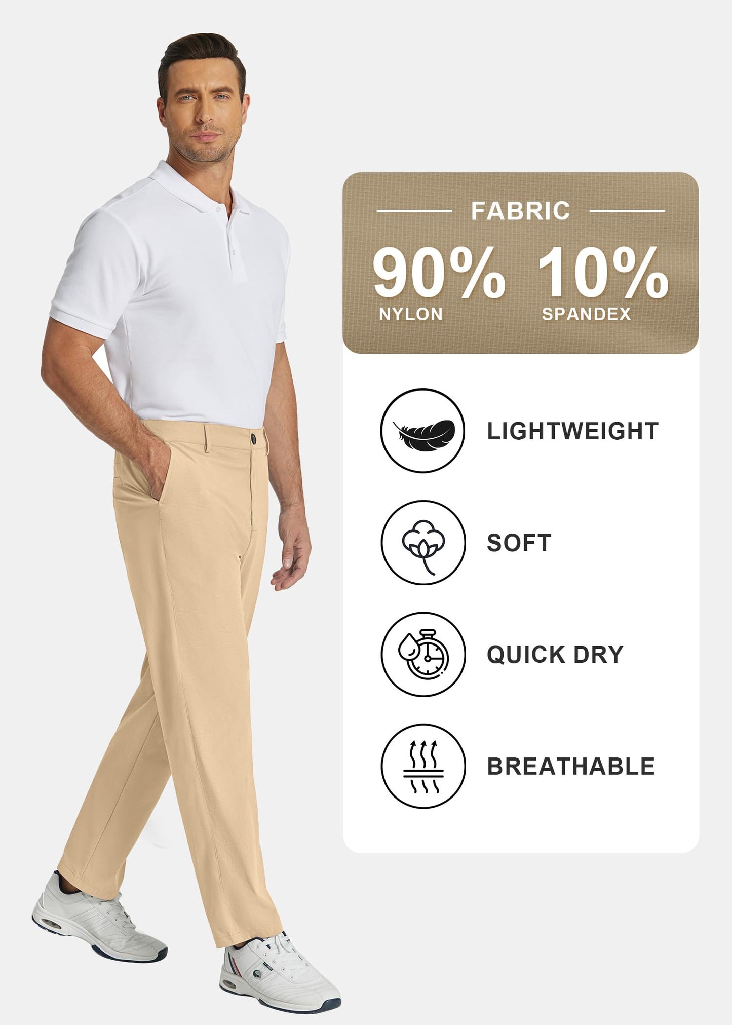 COOFANDY Men's Casual Pants Classic Fit Flat Front Pants Lightweight Elastic Waist Golf Trousers with Pockets