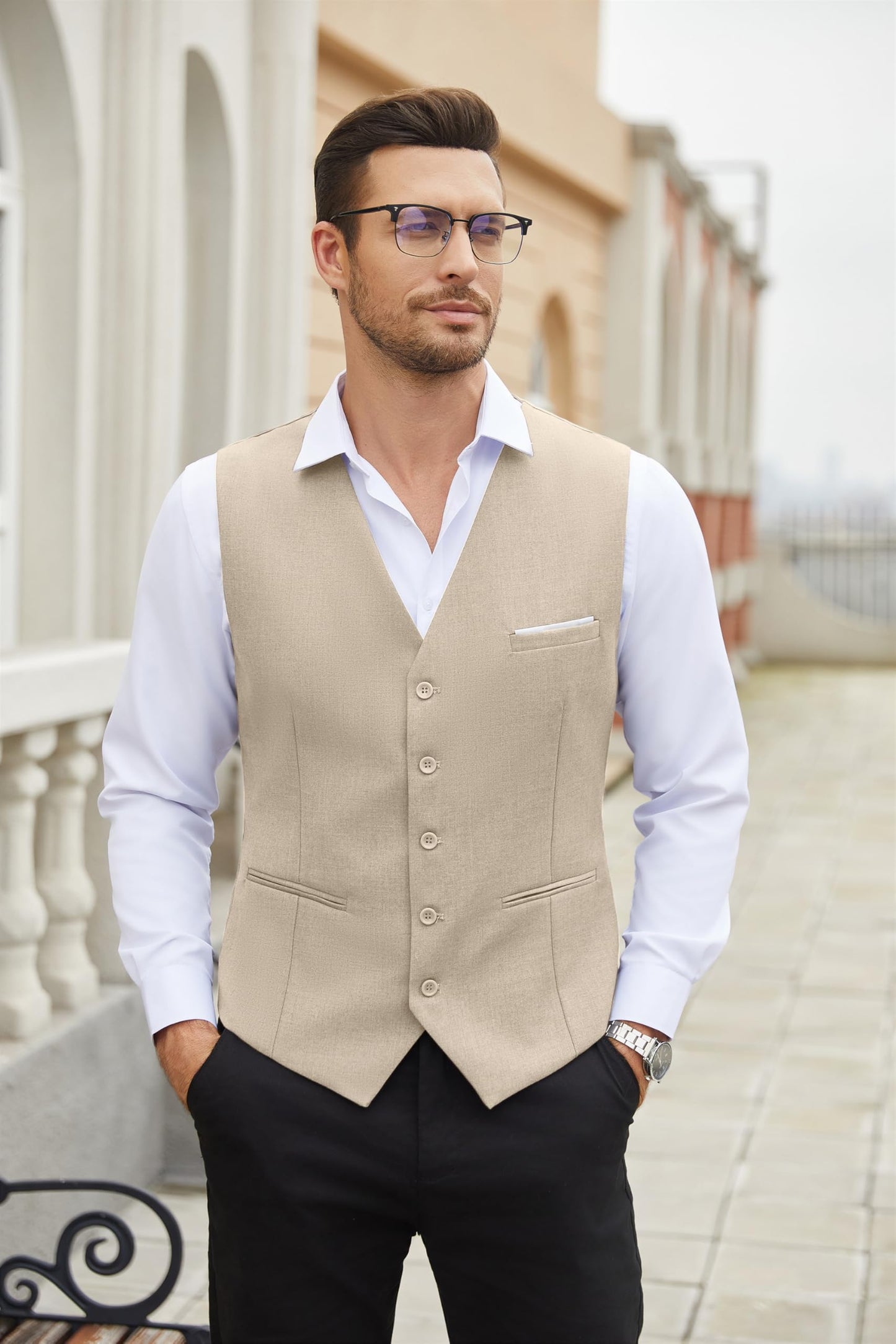 COOFANDY Men's Casual Dress Suit Vest Slim Fit Business Formal Waistcoat Vest