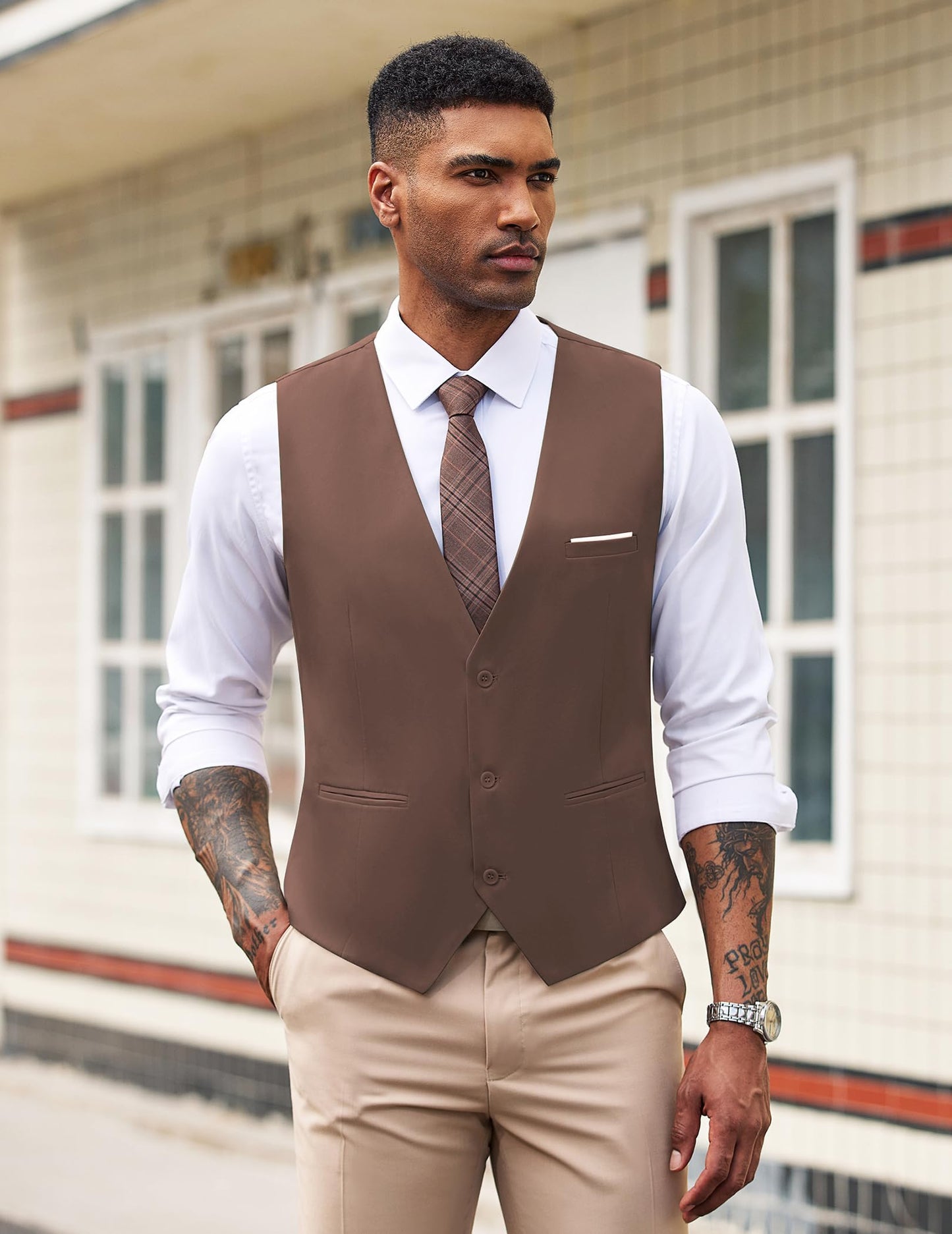 COOFANDY Men's Formal Suit Vest Slim Fit Casual Business Dress Waistcoat Vest