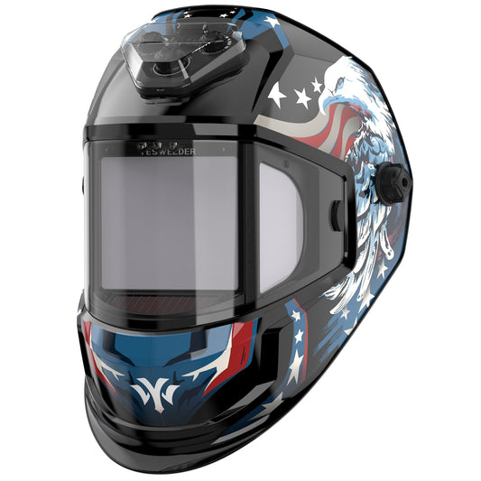 YESWELDER Panoramic View Auto Darkening Welding Helmet, Large Viewing True Color 6 Arc Sensor Welder Mask, LED Lighting & TYPE-C Charging